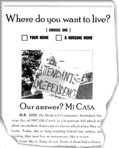 page from Mouth with a "Where do you want to live?" quiz. It asks you to choose one: your home or a nursing home.