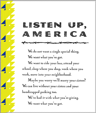 a Mouth page from the Segregation issue says, "Listen up, America. We do not want a single special thing. We want what you've got.... We've had it with what you're giving. We want what you've got."