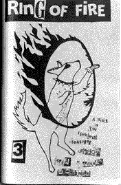 The front cover of the magazine shows a drawing of a one-eyed, three-legged dog on its hind legs, about to jump through a fiery hoop. The name of the magazine is Ring of Fire, issue #3.